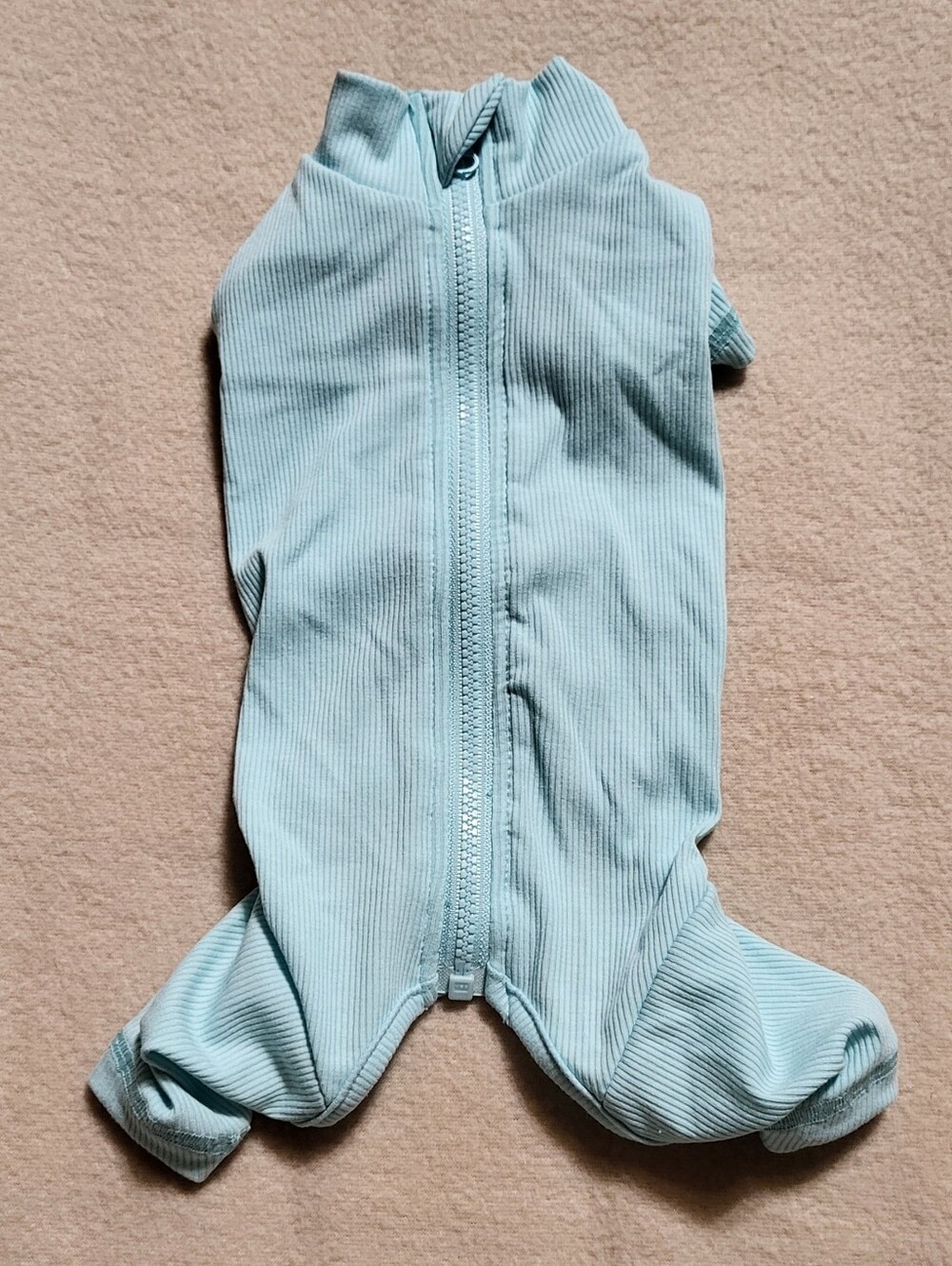 Light Blue Ribbed Zip-Up Onesie Cat Pajamas/ Surgical Suit Size Small - Picture 2 of 6